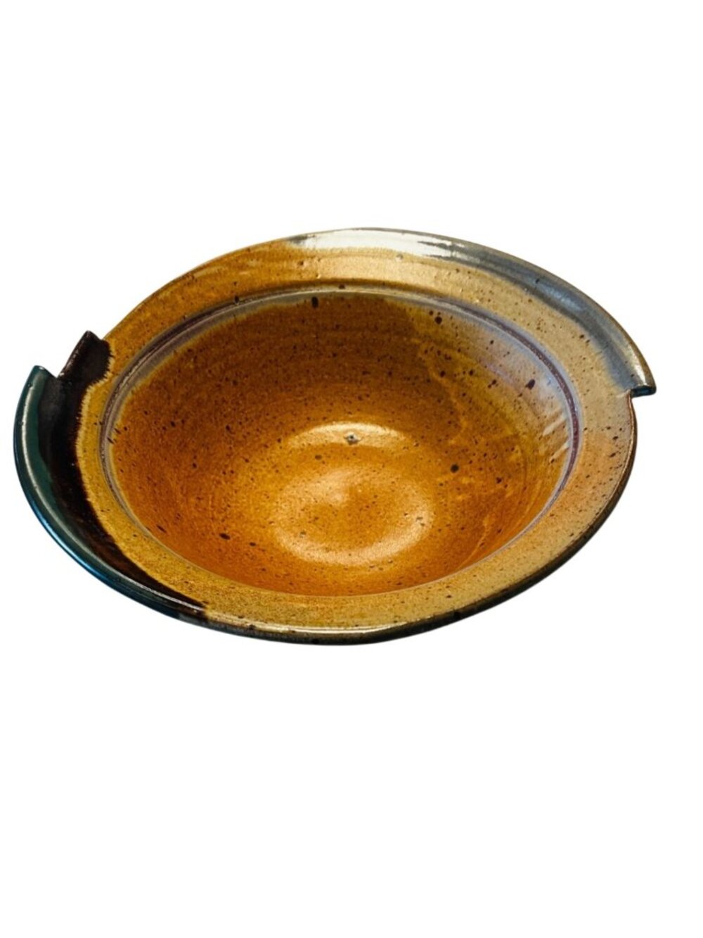Beautiful Hand thrown ceramic bowl with flanged edges on sides